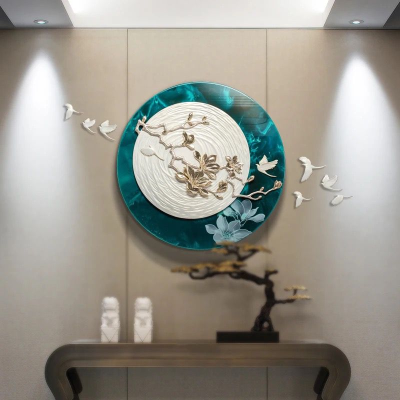 Moonlit Bloomscape - Nature Themed Floral Premium Round Wall Art