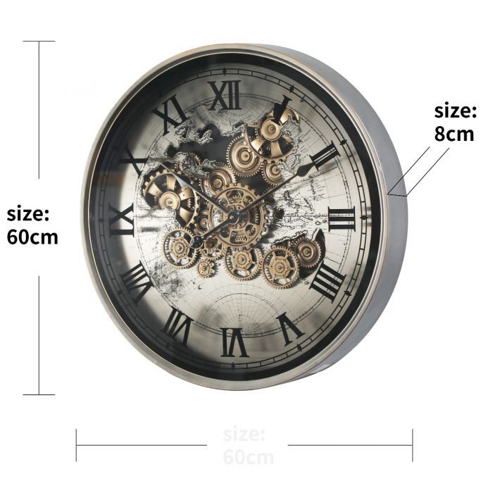 Infinity Dial Luxury Antique Wall Clock For Living Room With Moving Gear Mechanism (Steel Body)