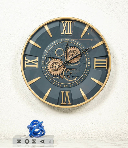 Minute Master Luxury Designer Watches Wall Clock Online With Moving Gear Mechanism (Gold) (Steel Body)