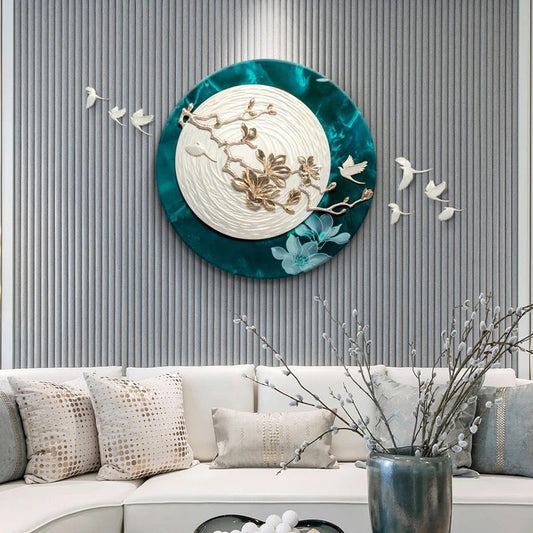 Moonlit Bloomscape - Nature Themed Floral Premium Round Wall Art