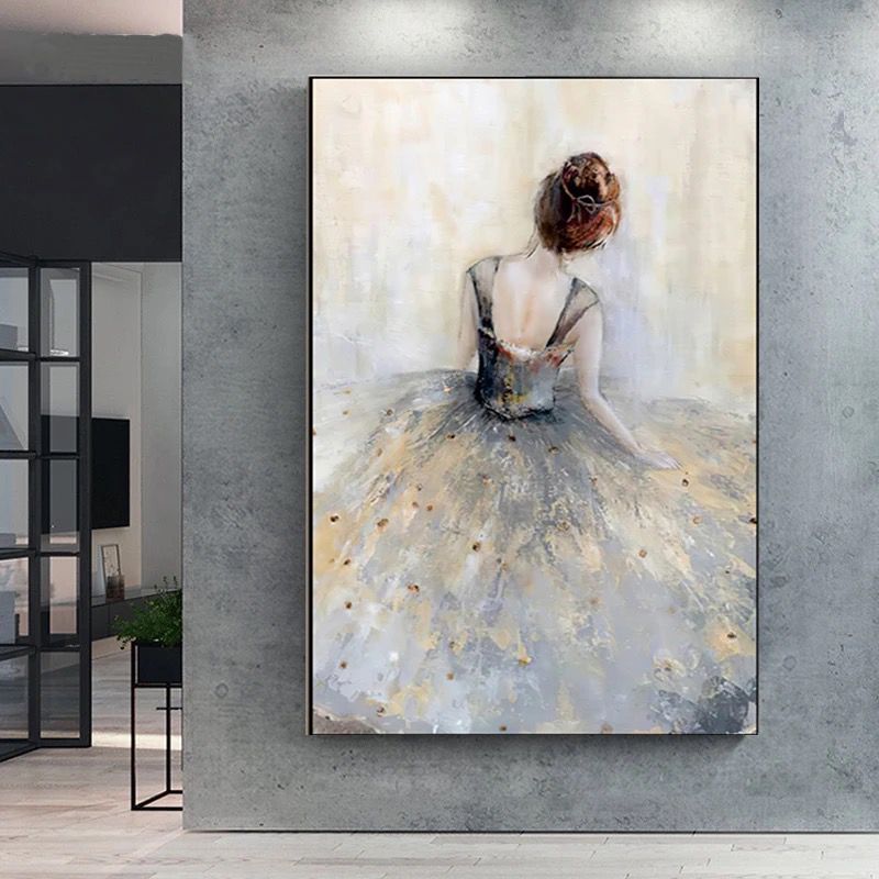 Lady in Gown Handpainted Wall Painting [ 32 x 48 Inch ]