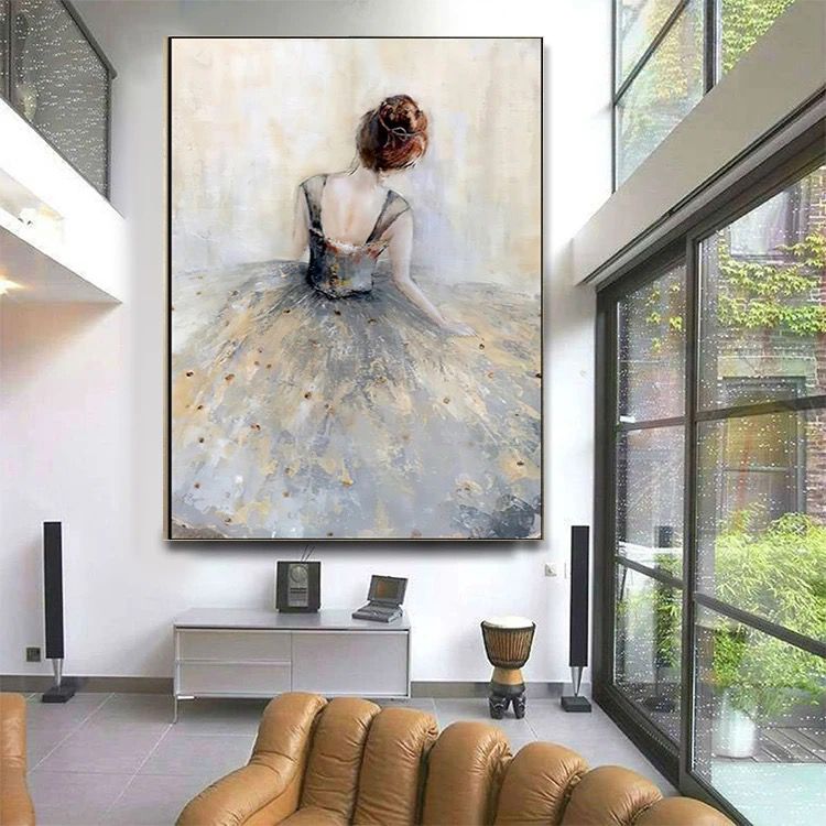Lady in Gown Handpainted Wall Painting [ 32 x 48 Inch ]